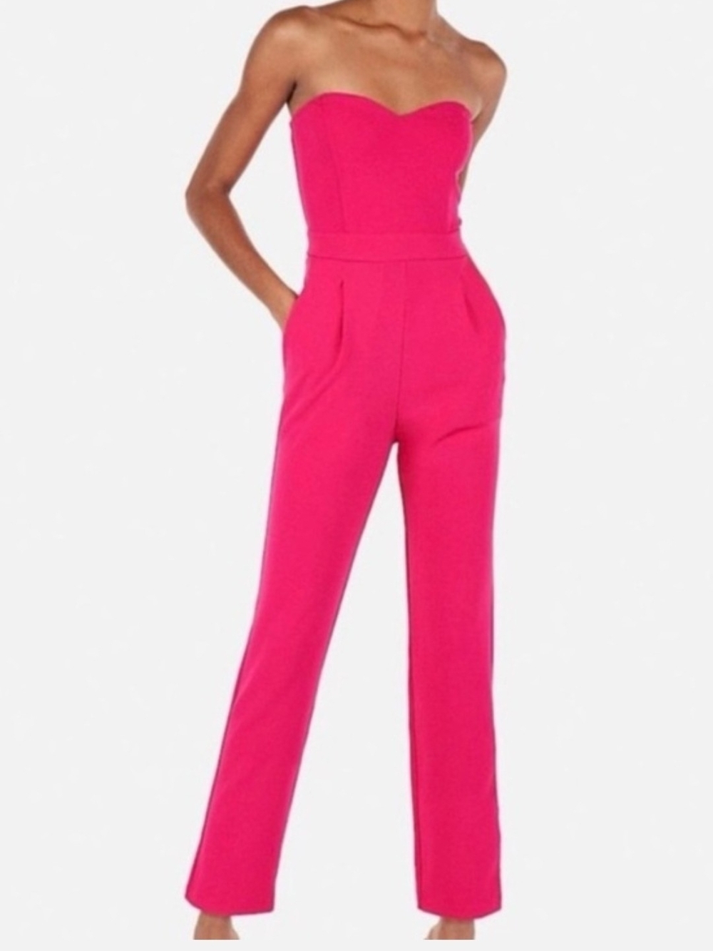 Express Sweetheart Strapless Hot Pink Jumpsuit Size XL (16)
